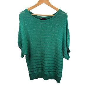I.N. Studio Green Knit Top Metallic‎ Accents Blouse Short Sleeve Size L